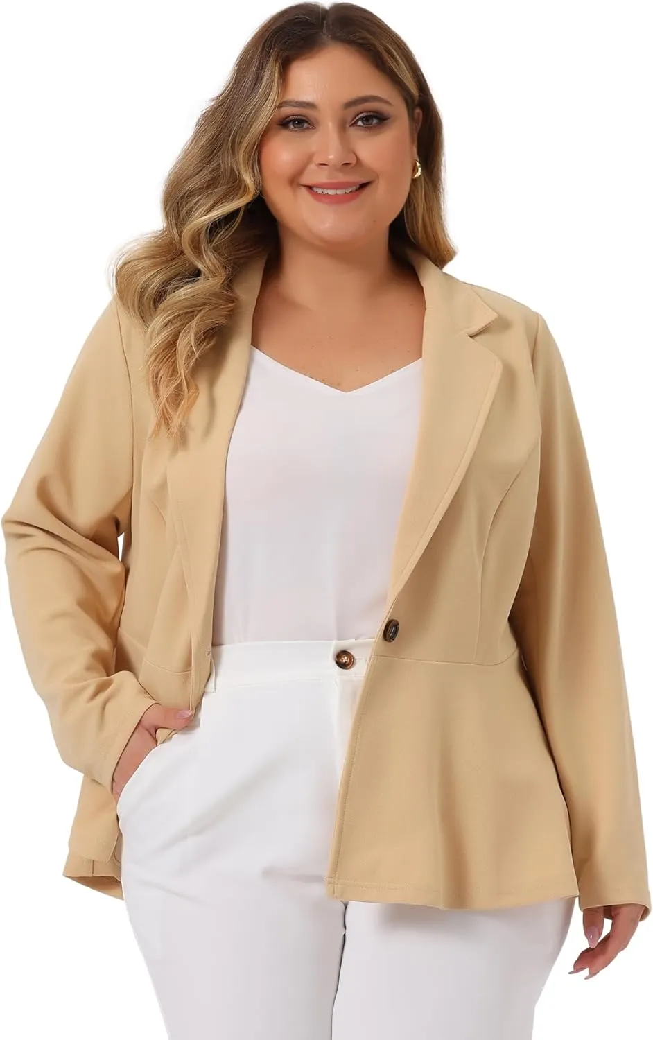 Agnes Orinda Women's Plus Size Blazer Notch Panel Work Business Casual Outfits Dressy Suit Jacket Peplum Blazers