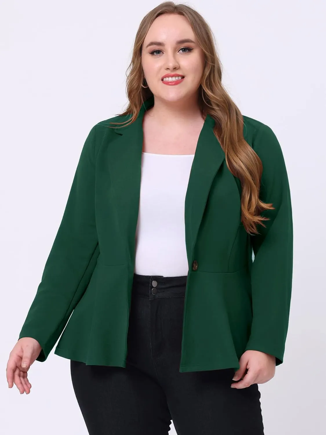 Agnes Orinda Women's Plus Size Blazer Notch Panel Work Business Casual Outfits Dressy Suit Jacket Peplum Blazers