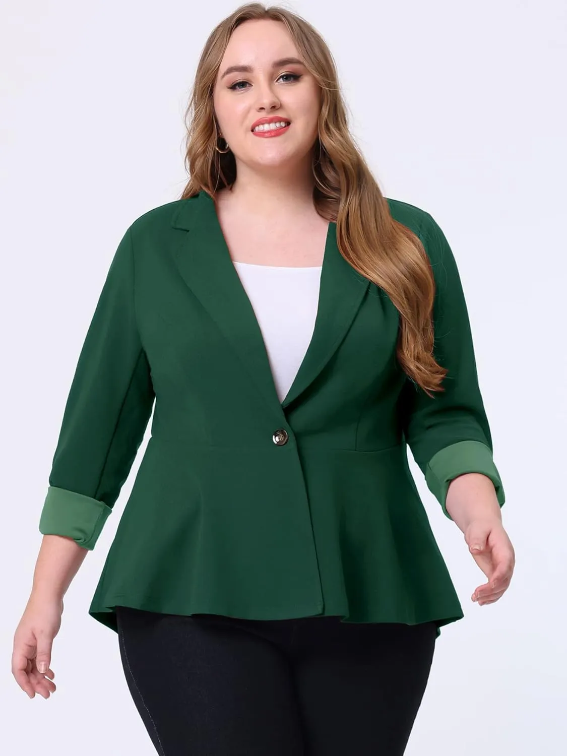 Agnes Orinda Women's Plus Size Blazer Notch Panel Work Business Casual Outfits Dressy Suit Jacket Peplum Blazers