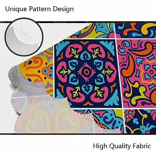 AOYEGO Arabesque Checkered Tablecloth Round Colorful Table Cloth 60 Inch Barcelona Floral Tablecloths Polyester Classic for Dining Room, Party, Banquet
