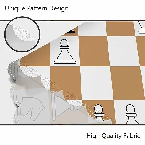AOYEGO Brown Chessboard Table Cloth King Queen Horse Role Chess Game Round Tablecloth 60 Inch for Dining Room, Party, Banquet