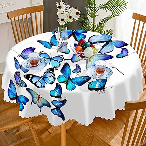AOYEGO Watercolor Seashell Table Cloth Starfish Snail Conch Beach Souvenir Marine Round Tablecloth 60 Inch for Dining Room, Party, Banquet
