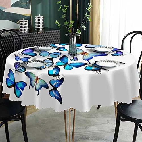 AOYEGO Watercolor Seashell Table Cloth Starfish Snail Conch Beach Souvenir Marine Round Tablecloth 60 Inch for Dining Room, Party, Banquet