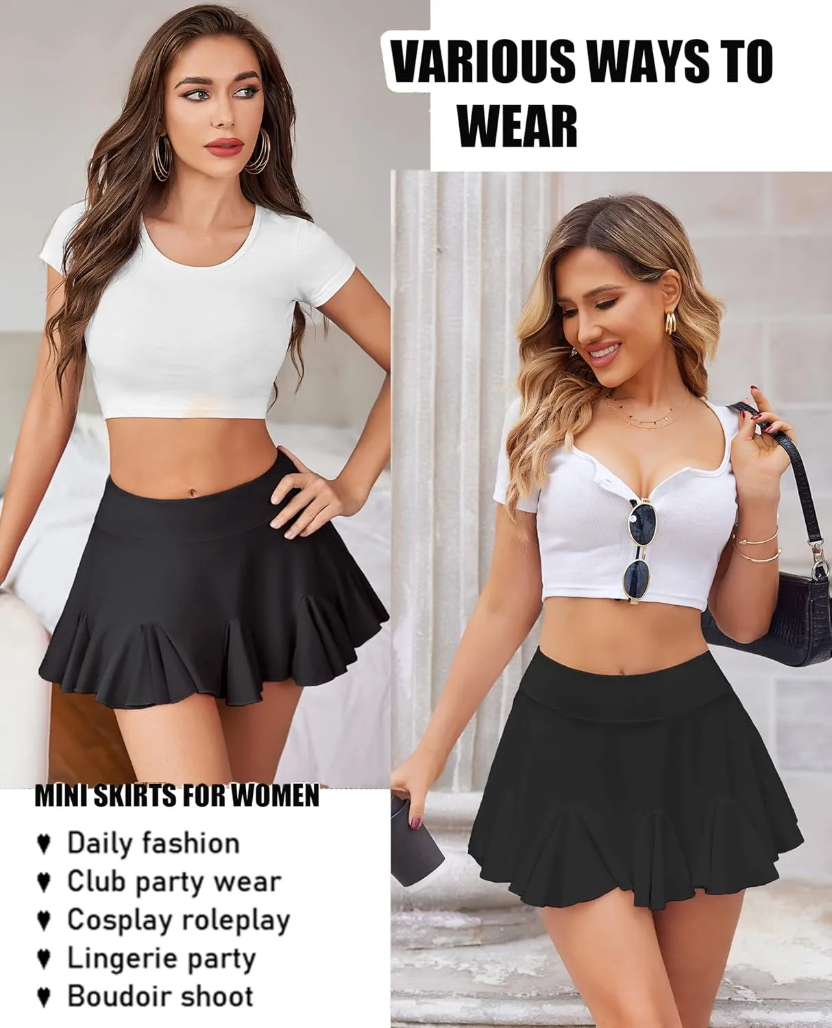 Avidlove Mini Skirt for Women Sexy Pleated Skirts High Waist Skater Skirt Ruffle Lingerie Skirts