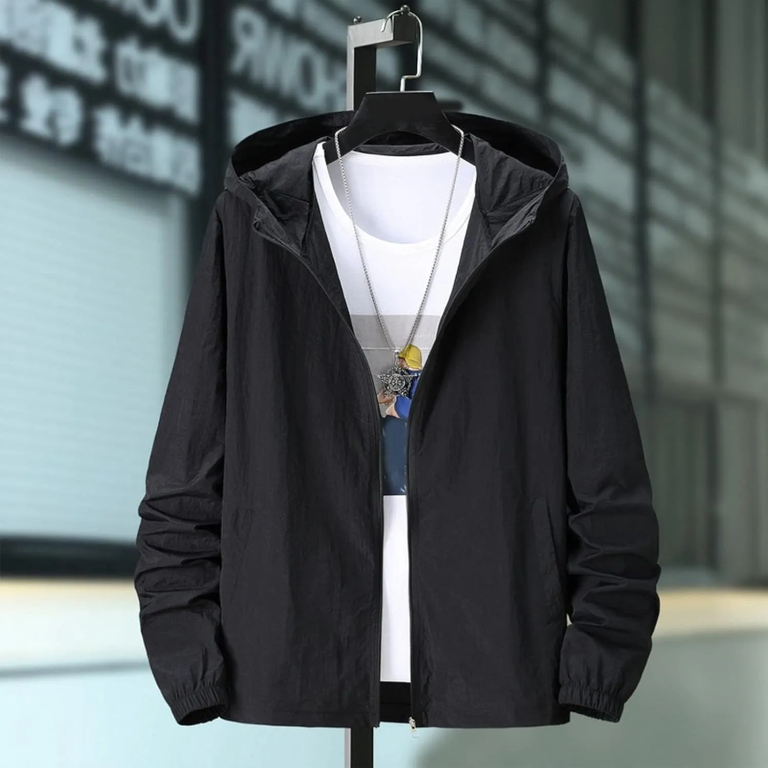 Bomber Jacket Men, Mens Hip Hop Streetwear Windbreaker Jacket Lightweight Casual Outdoor Bomber Jacket Coat with Hood
