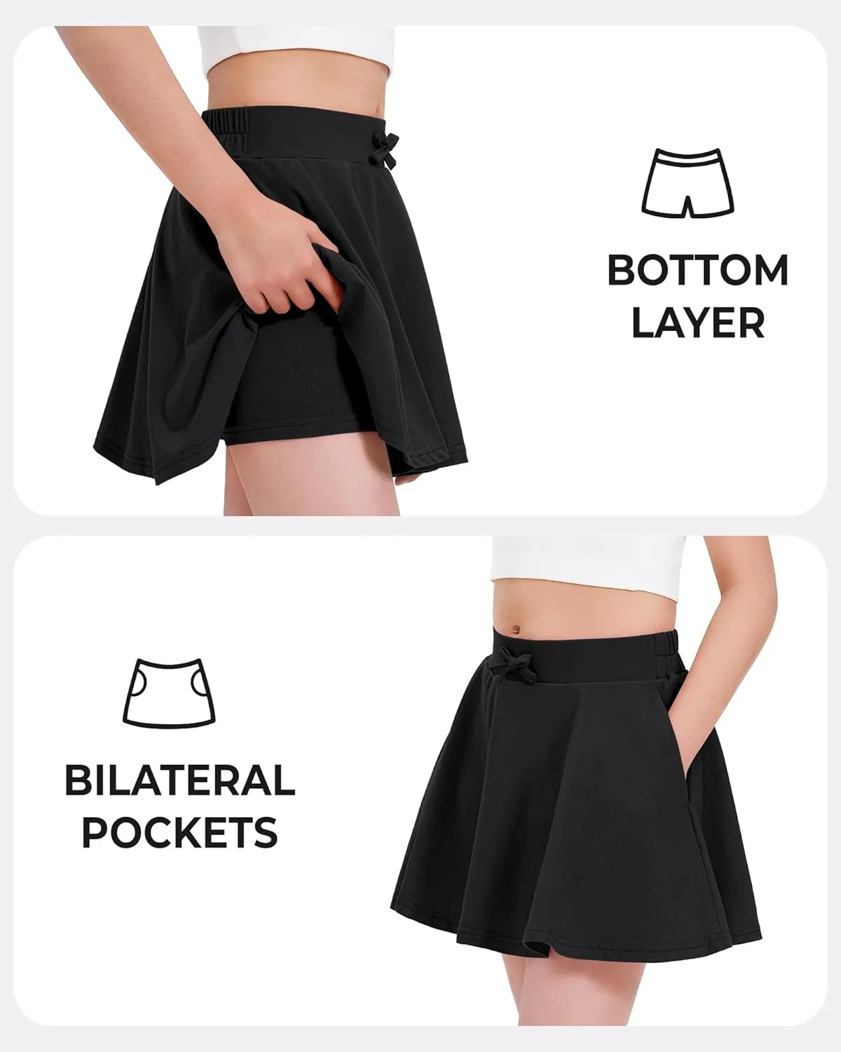 BOOPH Girls Skirts Kids Casual Mini Skorts Toddler Athletic Uniform Skirts with Pockets