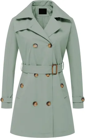 Chrisuno Women's Double Breasted Trench Coats Mid-Length Belted Overcoat Long Dress Jacket with Detachable Hood