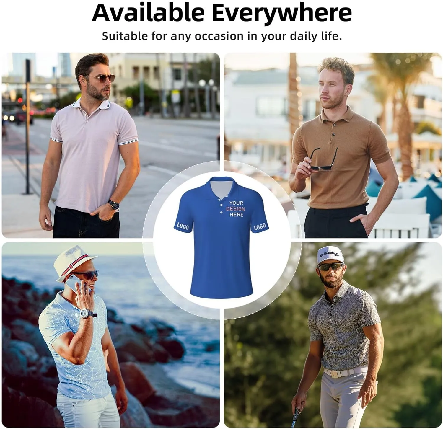 Custom Polo Shirt for Men Design Your Own Personalized Golf T Shirts Tee Front Print Text Photo Logo Name
