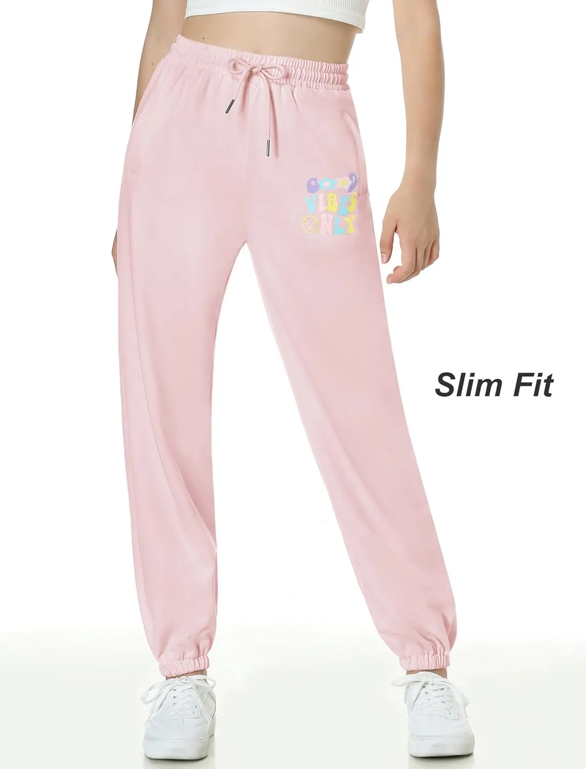 EXARUS 3 Pack Girls Sweatpants Joggers Sweat Pants Letter Graphic Print with Pockets High Waisted Cute Pants