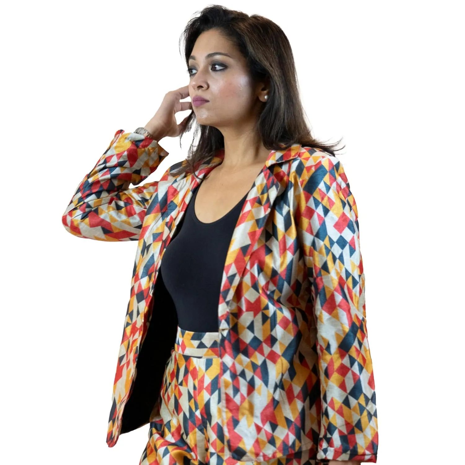 Geometric Womens Blazer  Stylish Blazers for Women in Fall Colors, Featuring Single Button Closure & Full Sleeves (US, Alpha, XX-Large, Regular, Regular, Fall)