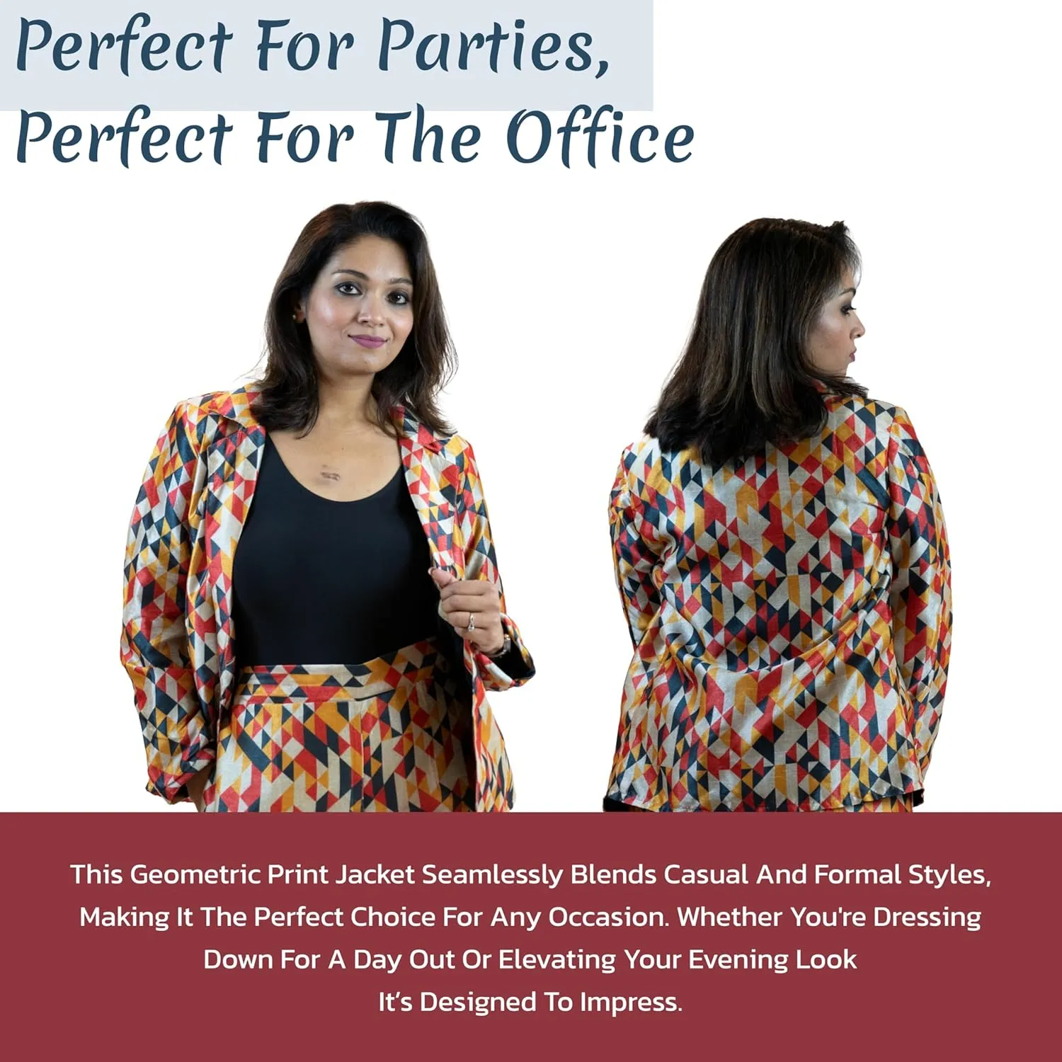 Geometric Womens Blazer  Stylish Blazers for Women in Fall Colors, Featuring Single Button Closure & Full Sleeves (US, Alpha, XX-Large, Regular, Regular, Fall)