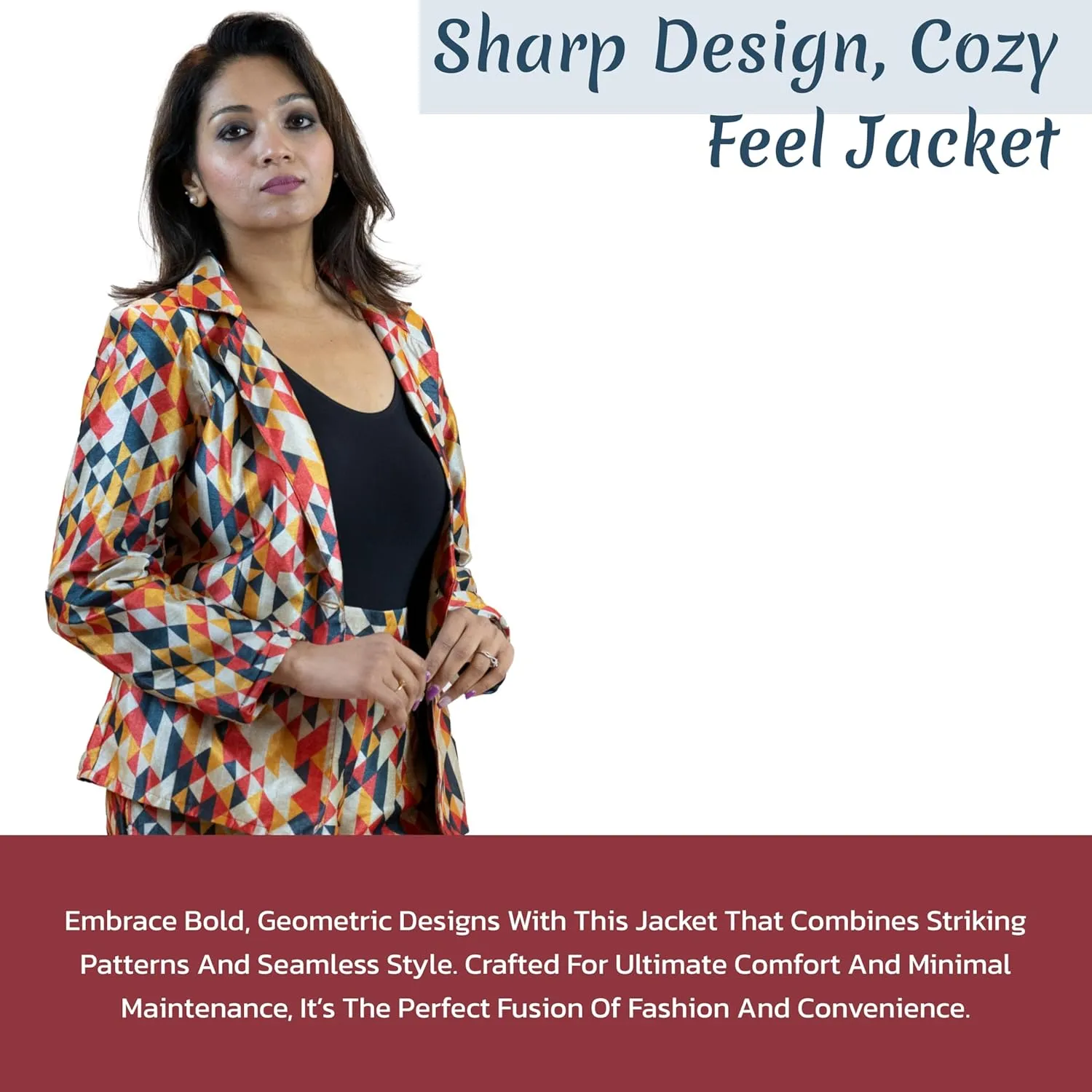 Geometric Womens Blazer  Stylish Blazers for Women in Fall Colors, Featuring Single Button Closure & Full Sleeves (US, Alpha, XX-Large, Regular, Regular, Fall)