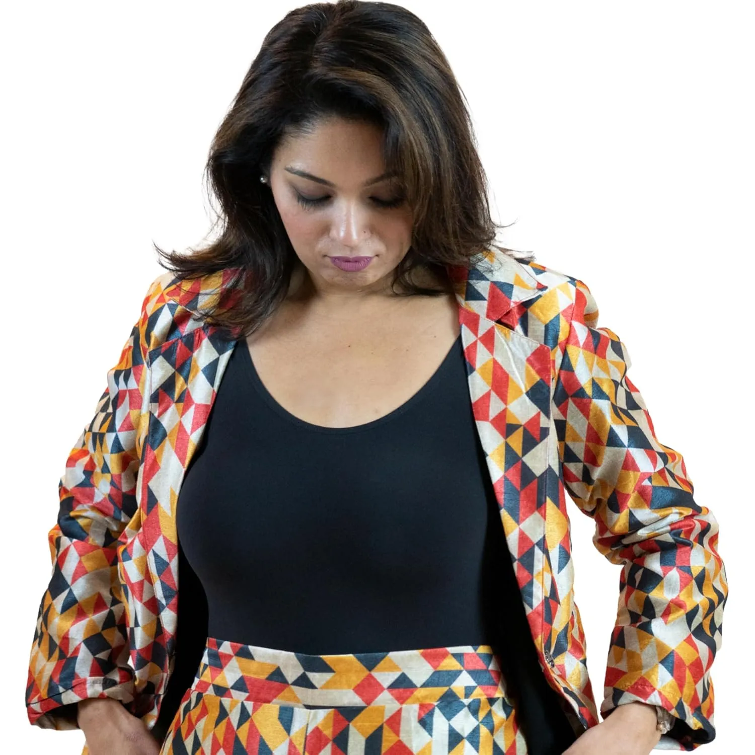 Geometric Womens Blazer  Stylish Blazers for Women in Fall Colors, Featuring Single Button Closure & Full Sleeves (US, Alpha, XX-Large, Regular, Regular, Fall)