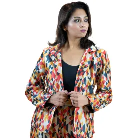 Geometric Womens Blazer  Stylish Blazers for Women in Fall Colors, Featuring Single Button Closure & Full Sleeves (US, Alpha, XX-Large, Regular, Regular, Fall)