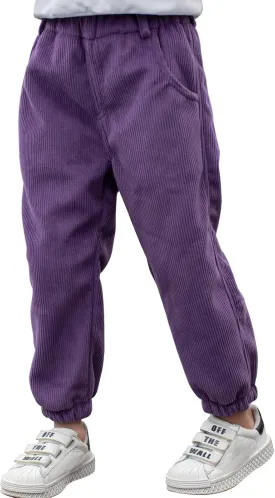 Happy Cherry Boys Girls Corduroy Harem Pants for Kids Elastic Waist Joggers Solid Color Fleece Line Trouser 4-9 Years