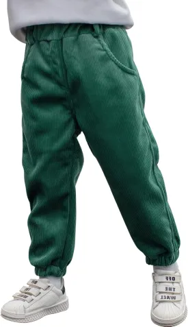 Happy Cherry Boys Girls Corduroy Harem Pants for Kids Elastic Waist Joggers Solid Color Fleece Line Trouser 4-9 Years