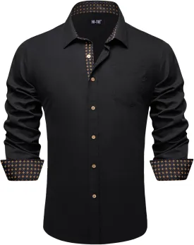 Hi-Tie Mens Dress Shirts Wrinkle Free Inner Contrast Jacquard Long Sleeve Casual Button Down Shirt Business Party Wedding