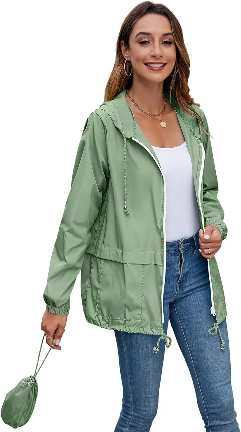 Hount Women's Lightweight Hooded Raincoat Waterproof Packable Active Outdoor Rain Jacket (S-3XL)