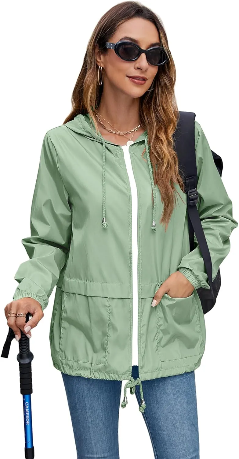 Hount Women's Lightweight Hooded Raincoat Waterproof Packable Active Outdoor Rain Jacket (S-3XL)