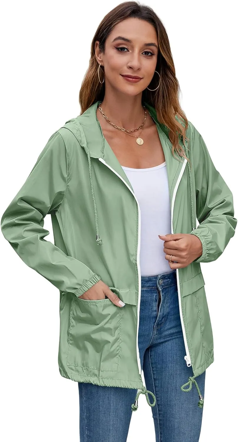 Hount Women's Lightweight Hooded Raincoat Waterproof Packable Active Outdoor Rain Jacket (S-3XL)
