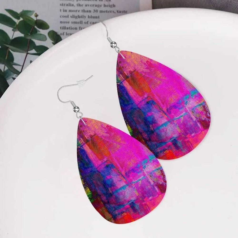 Leather Earrings for Women Teardrop Double-Sided Dangle Lightweight Leaf Earrings