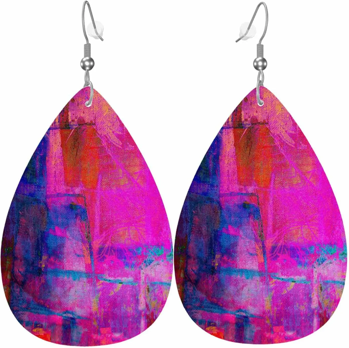 Leather Earrings for Women Teardrop Double-Sided Dangle Lightweight Leaf Earrings