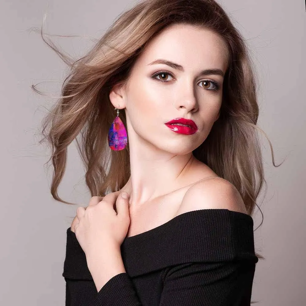 Leather Earrings for Women Teardrop Double-Sided Dangle Lightweight Leaf Earrings