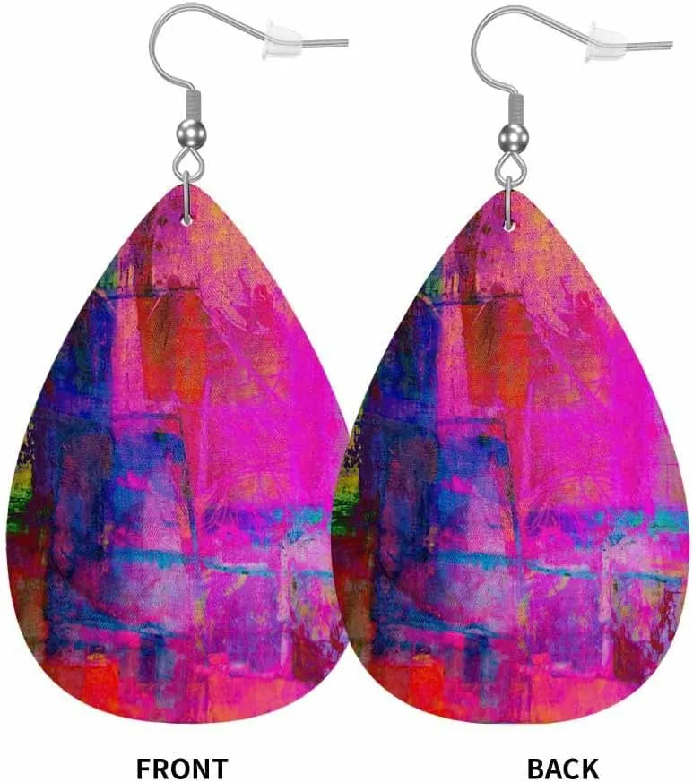 Leather Earrings for Women Teardrop Double-Sided Dangle Lightweight Leaf Earrings