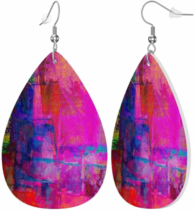 Leather Earrings for Women Teardrop Double-Sided Dangle Lightweight Leaf Earrings