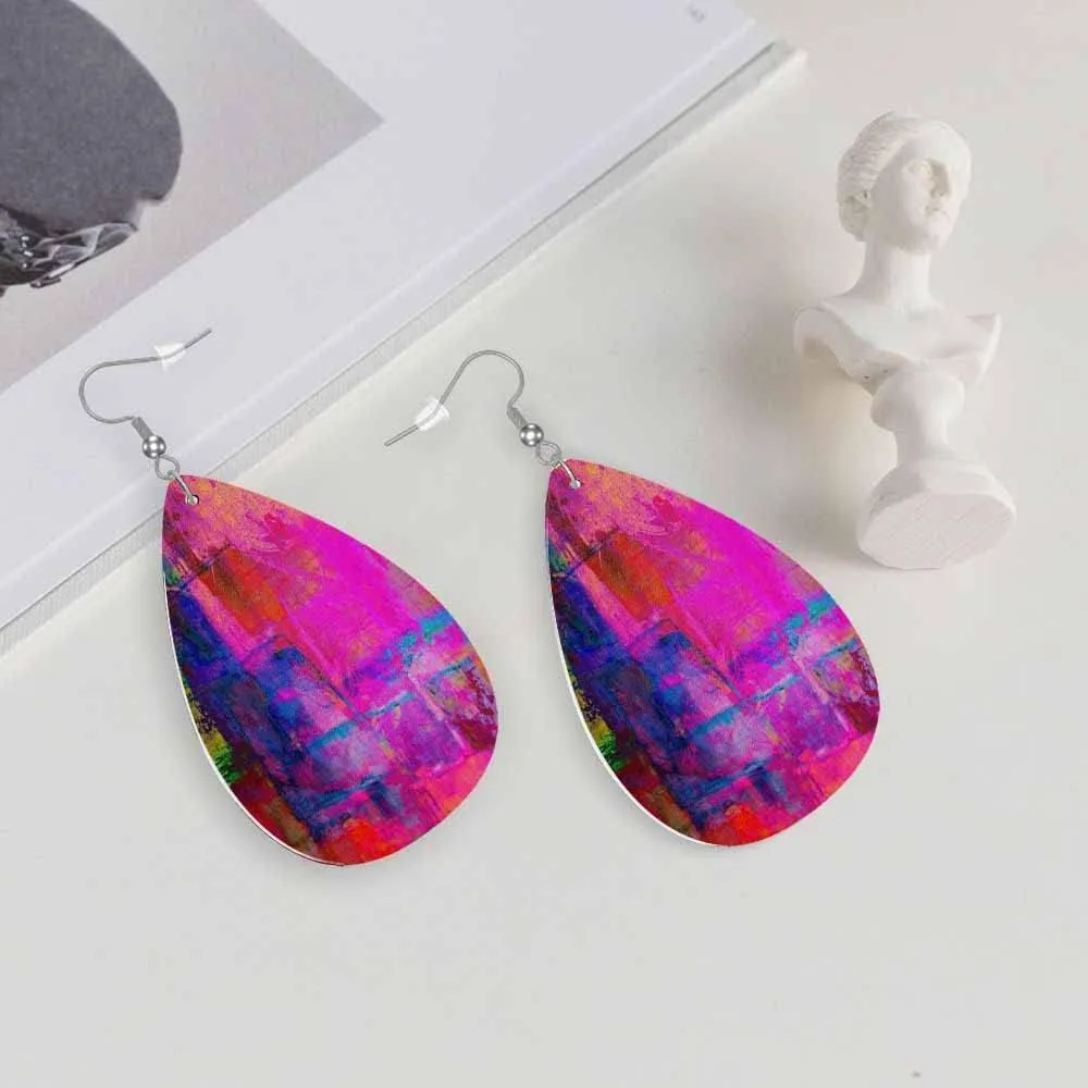Leather Earrings for Women Teardrop Double-Sided Dangle Lightweight Leaf Earrings