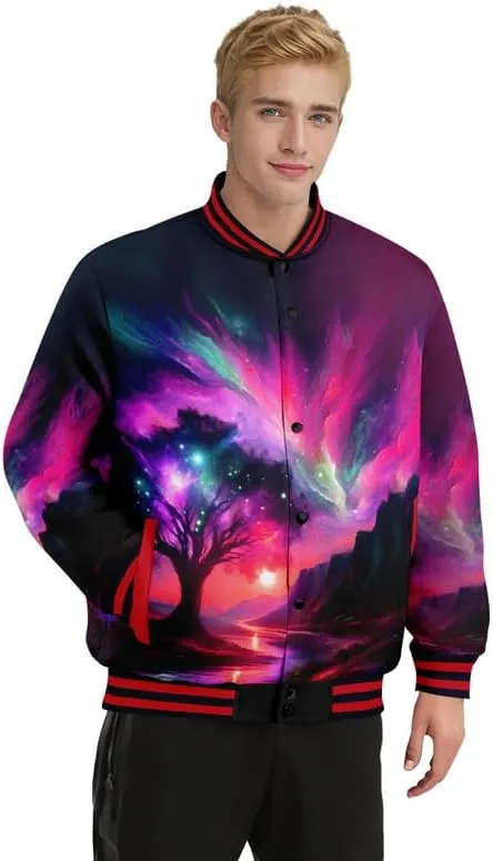 Men's Stylish Graphic Varsity Jacket Lightweight Casual Sport Outerwear for Spring,Fall Baseball Urban Bomber Jackets