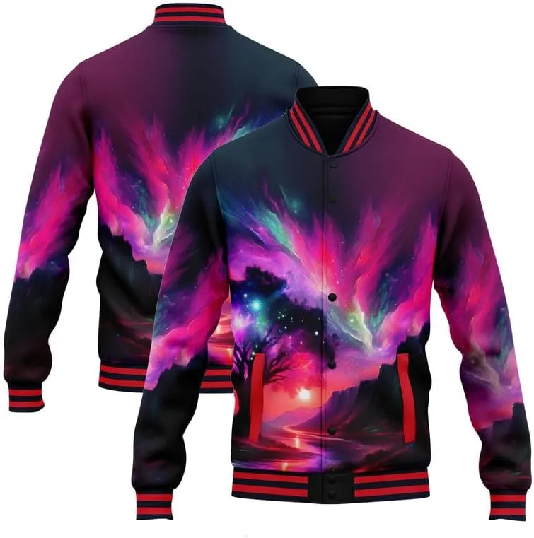 Men's Stylish Graphic Varsity Jacket Lightweight Casual Sport Outerwear for Spring,Fall Baseball Urban Bomber Jackets