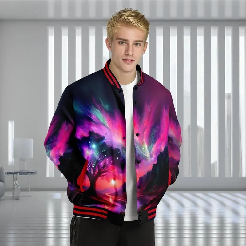 Men's Stylish Graphic Varsity Jacket Lightweight Casual Sport Outerwear for Spring,Fall Baseball Urban Bomber Jackets
