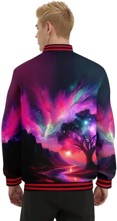 Men's Stylish Graphic Varsity Jacket Lightweight Casual Sport Outerwear for Spring,Fall Baseball Urban Bomber Jackets