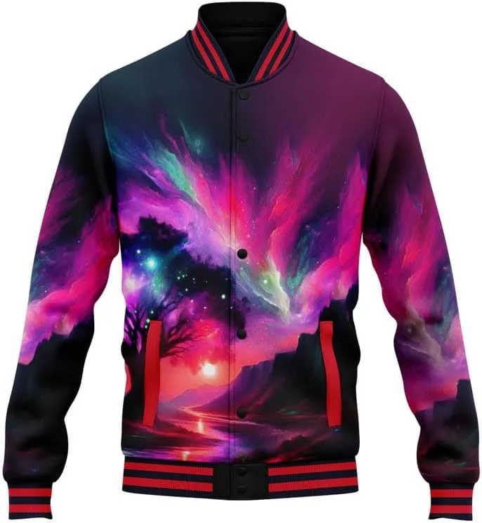 Men's Stylish Graphic Varsity Jacket Lightweight Casual Sport Outerwear for Spring,Fall Baseball Urban Bomber Jackets
