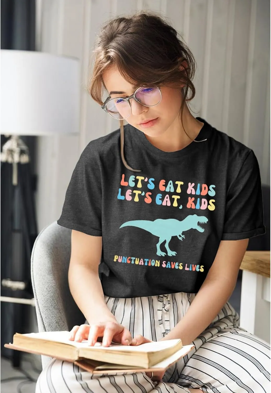 MYHALF Teacher Shirt Women Grammar Tshirt: Funny Dinasour Graphic T Shirt Teacher Gifts Kindergarten Teacher Life Tops