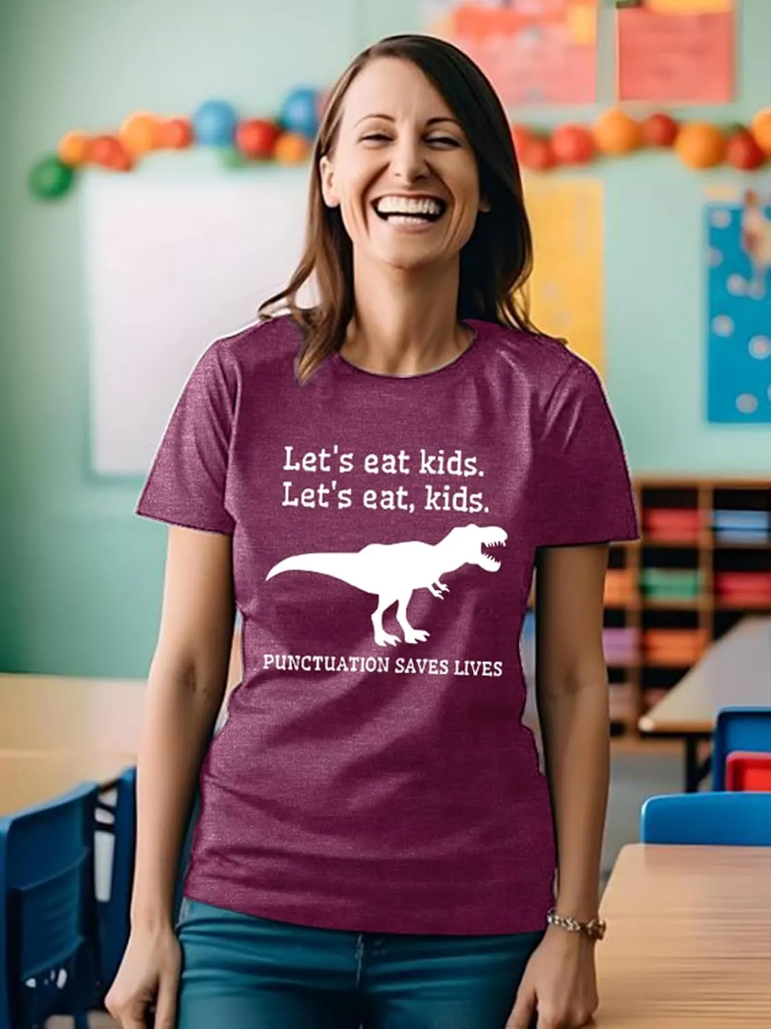 MYHALF Teacher Shirt Women Grammar Tshirt: Funny Dinasour Graphic T Shirt Teacher Gifts Kindergarten Teacher Life Tops