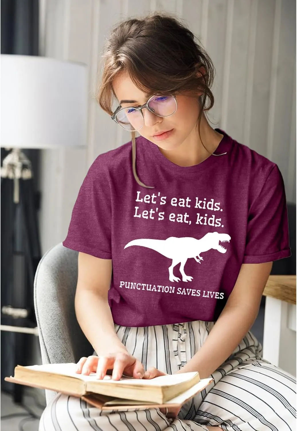 MYHALF Teacher Shirt Women Grammar Tshirt: Funny Dinasour Graphic T Shirt Teacher Gifts Kindergarten Teacher Life Tops