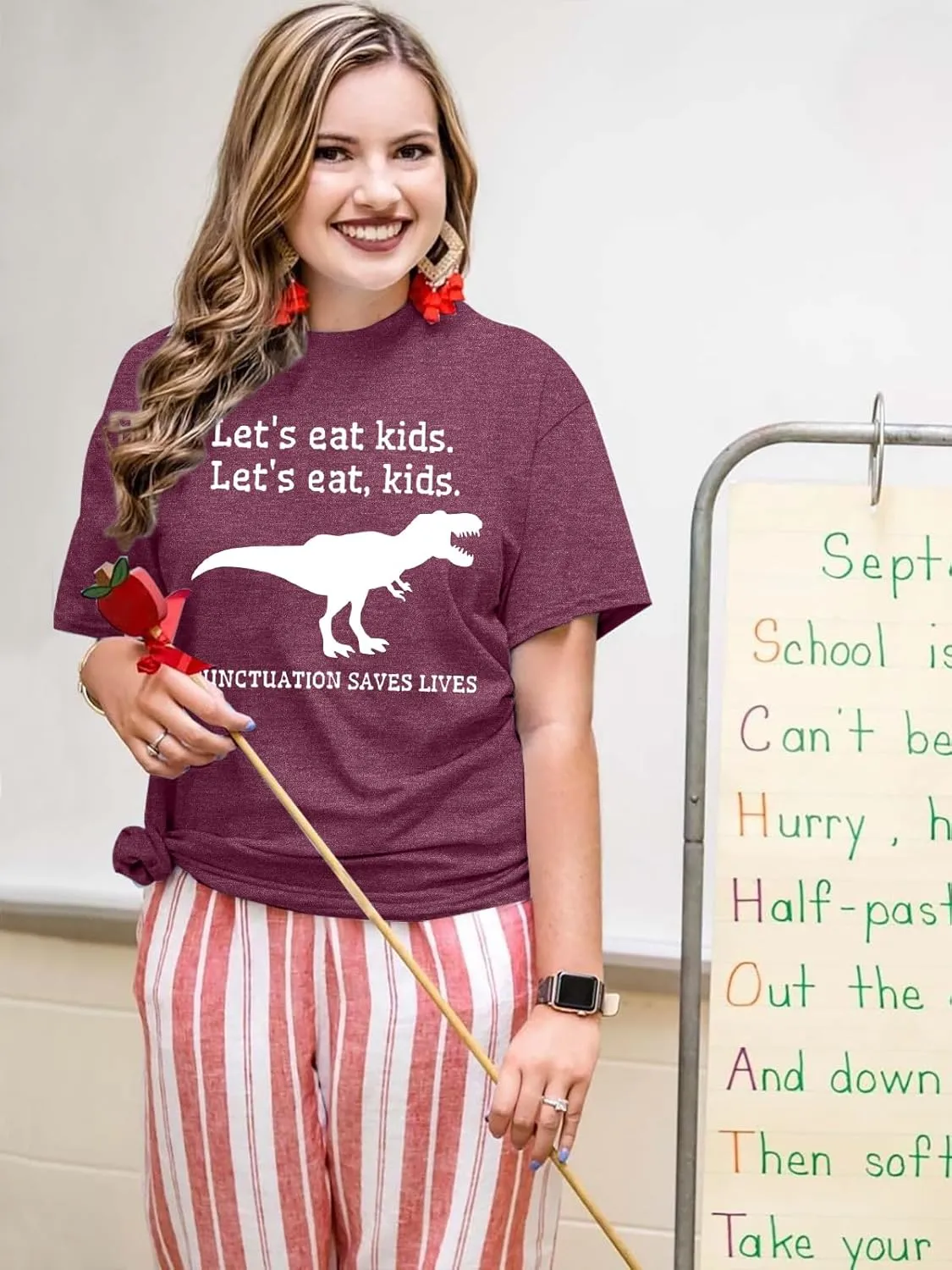 MYHALF Teacher Shirt Women Grammar Tshirt: Funny Dinasour Graphic T Shirt Teacher Gifts Kindergarten Teacher Life Tops