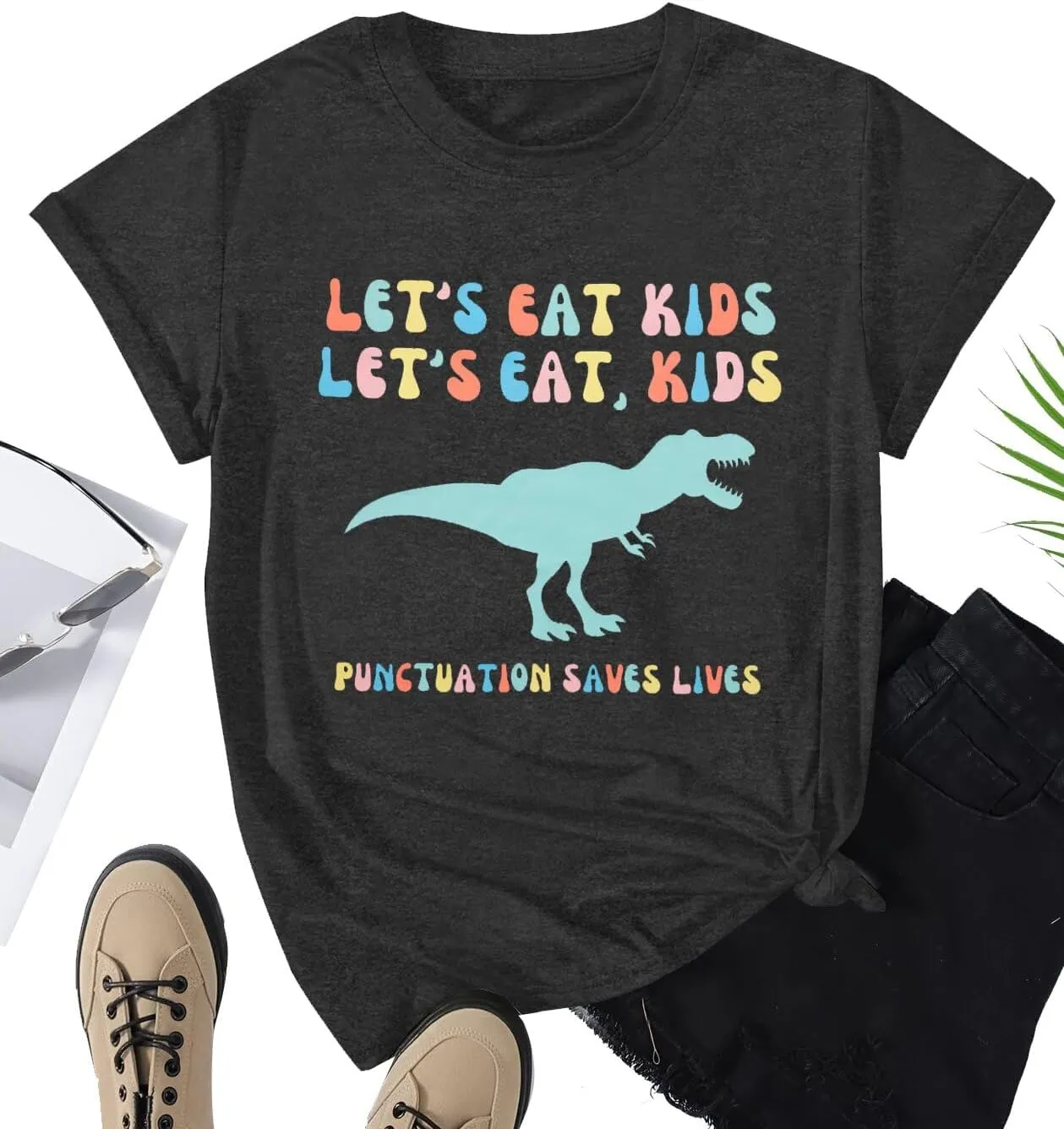 MYHALF Teacher Shirt Women Grammar Tshirt: Funny Dinasour Graphic T Shirt Teacher Gifts Kindergarten Teacher Life Tops