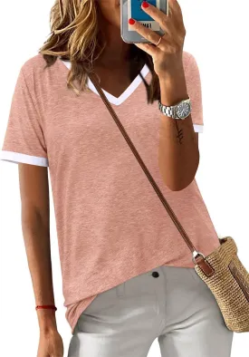 ONLYSHE Womens Short Sleeve Shirts Casual Crewneck Tops Tshirt Basic Tees Summer Fashion Strpied Clothes Outfits Tunic