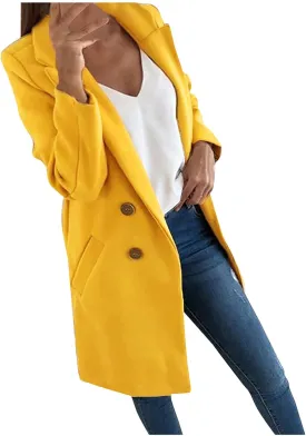 Pea Coats For Women,2024 Trendy Classic Notched Lapel Collar Double Breasted Trench Coat Mid Slim Fit Winter Coats