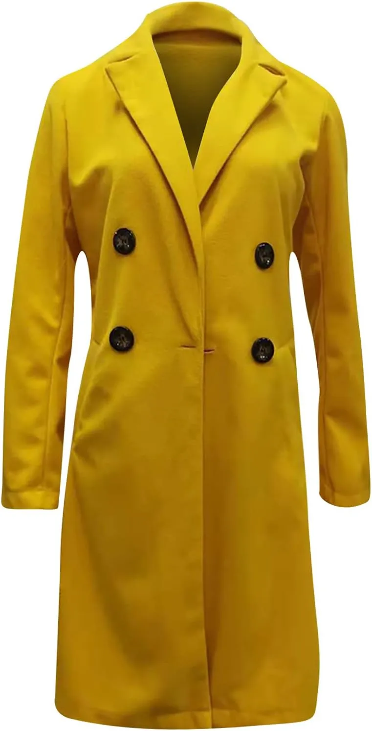 Pea Coats For Women,2024 Trendy Classic Notched Lapel Collar Double Breasted Trench Coat Mid Slim Fit Winter Coats
