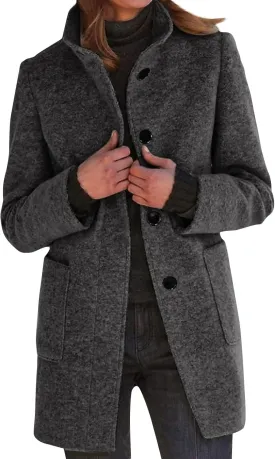 Peacoat Womens Coat Stand Collar Single Breasted Wool Coats Winter 2024 Trendy Long Coats Peacoat Blazer Jacket