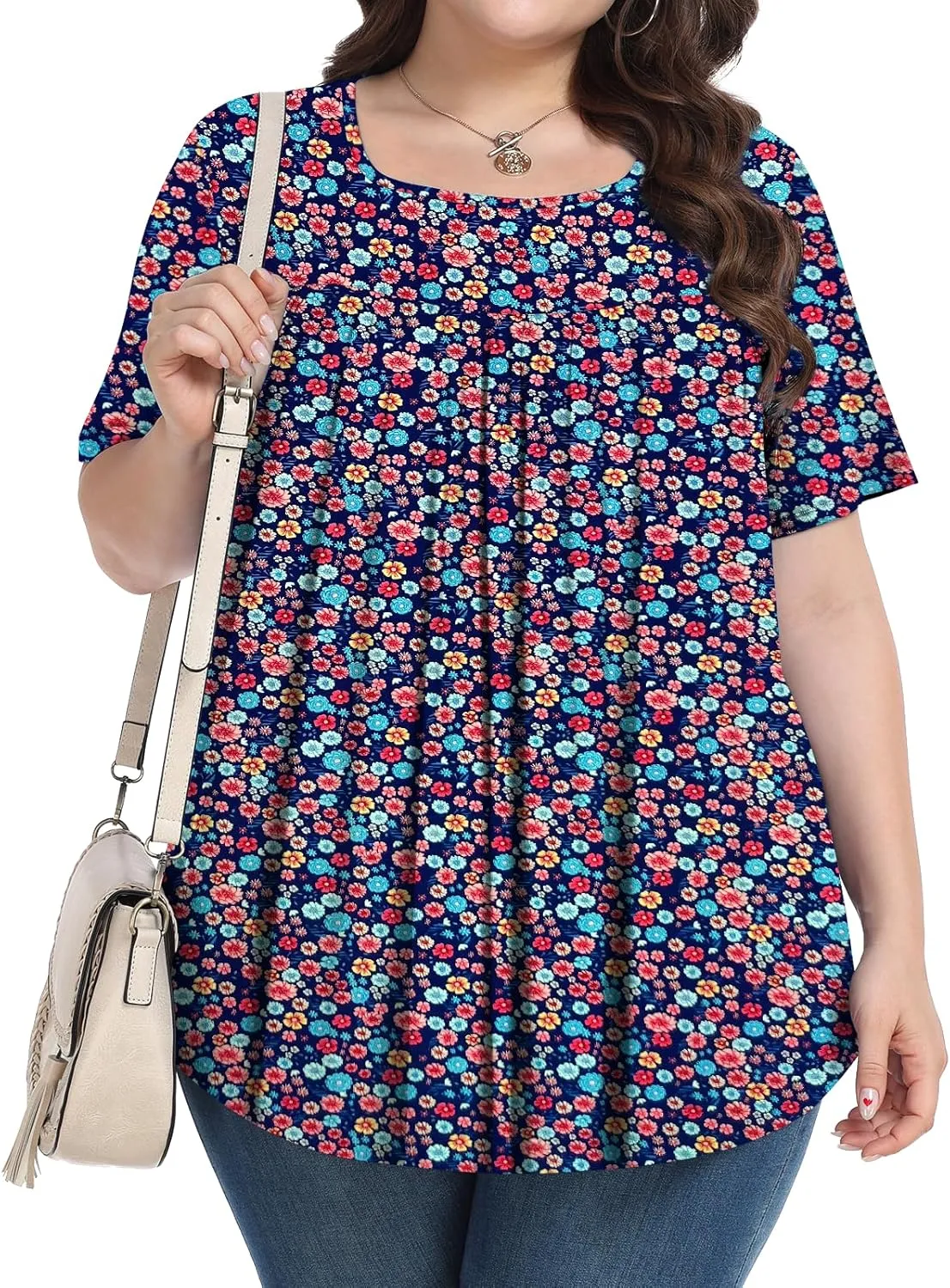 Plus Size Tops for Women Summer 2025 Short Sleeve Shirts Tunics Square Neck Casual Loose Blouses 1X-5X