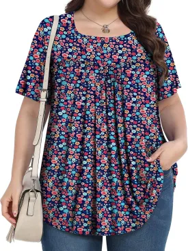 Plus Size Tops for Women Summer 2025 Short Sleeve Shirts Tunics Square Neck Casual Loose Blouses 1X-5X