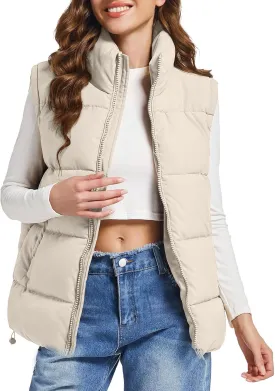 Polu Puffer Vest Women Zip Up Stand Collar Sleeveless Down Vests Oversized Padded Gilet Jacket