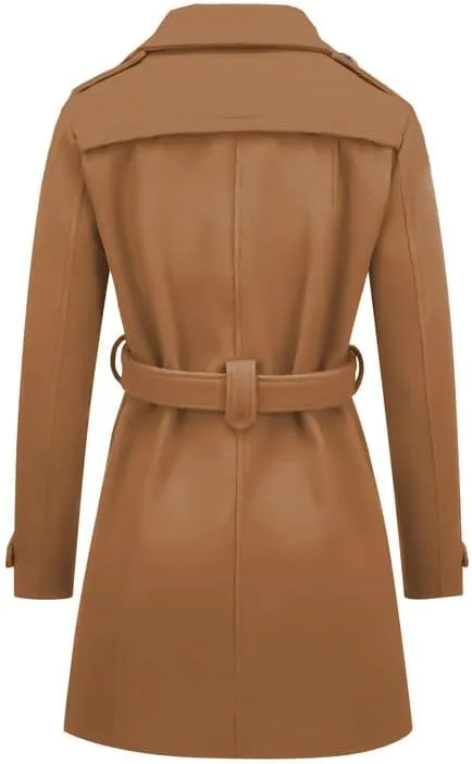 Rasujie Womens Pea Coat Double Breasted Wool Coat Long Winter Trench Coat with Belt