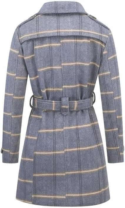 Rasujie Womens Pea Coat Double Breasted Wool Coat Long Winter Trench Coat with Belt