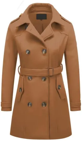 Rasujie Womens Pea Coat Double Breasted Wool Coat Long Winter Trench Coat with Belt
